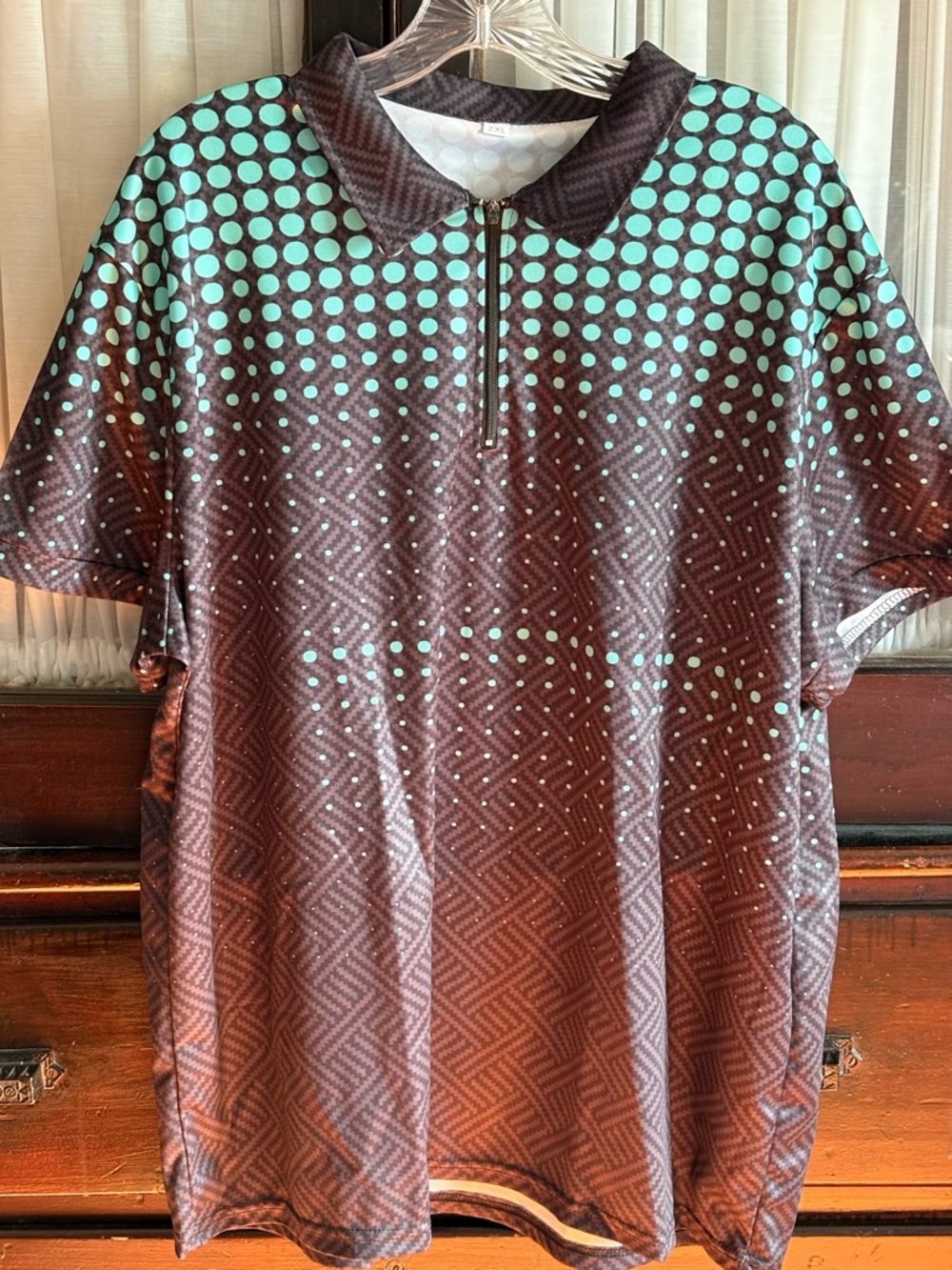 Men's Black Golf Shirt with Mint Dot Pattern